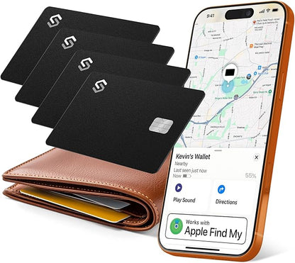 SPOTMINDERS Apple MFi Certified Credit Card Wallet Tracker PRO 4-Pack (iOS Only) Works with Apple Find My Tracking Card for Wallet Rechargeable Tag IP68 0.07in Slim iPhone Item Finder for Tags Luggage