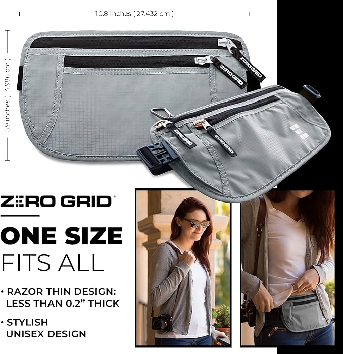 Money Belt for Secure Travel - RFID Blocking Slim Passport Holder - Hidden Waist Pouch for Cash, Credit Cards, Documents - Concealable Under Clothes, Water-Resistant Slim Fanny Pack for Men and Women