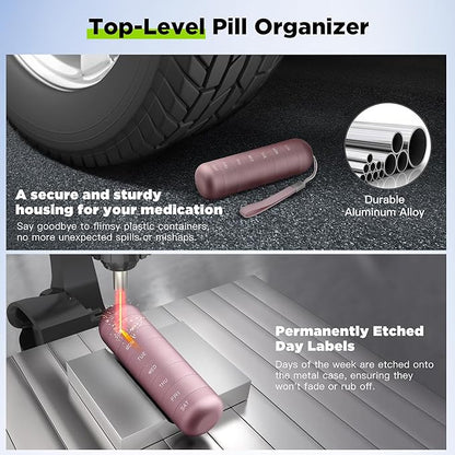 [2 Pack] Zannaki Metal Travel Pill Organizer, Portable Waterproof Weekly Pill Box, Large Aluminum Alloy Pill Case Container, BPA Free 7 Day Daily Medicine Organizer Holder for Vitamin, Supplement