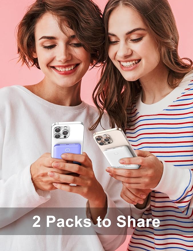 10000mAh Compatible with iPhone 15/16/17 and Android, Slim Portable Charger with Built in Cable, Power Bank Travel Charger External Battery Pack for Phone, 3 Output USB Type C, 2 Pack White & Purple