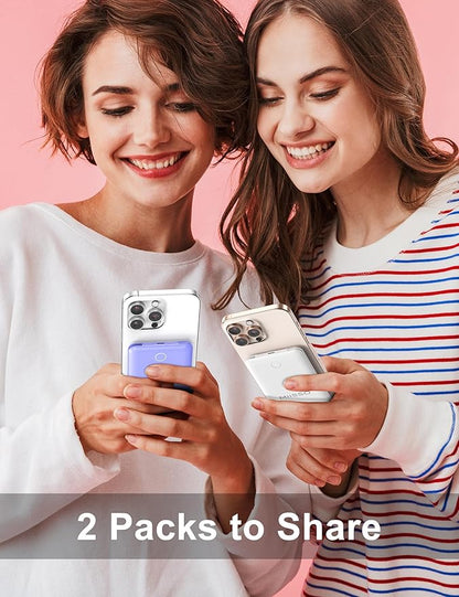 10000mAh Compatible with iPhone 15/16/17 and Android, Slim Portable Charger with Built in Cable, Power Bank Travel Charger External Battery Pack for Phone, 3 Output USB Type C, 2 Pack White & Purple