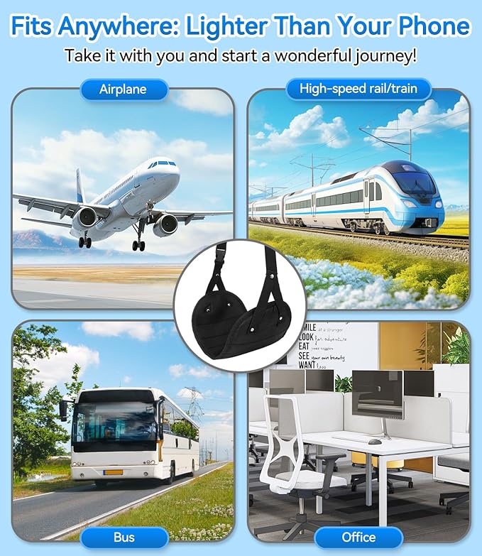 Ergonomic Airplane Foot Hammock(Memory Foam)-Ultimate Comfort Foot Hammock for Plane Travel Essentials to Relax Your Feet, Portable Airplane Foot Rest with Adjustable Strap, Perfect for Long Flight