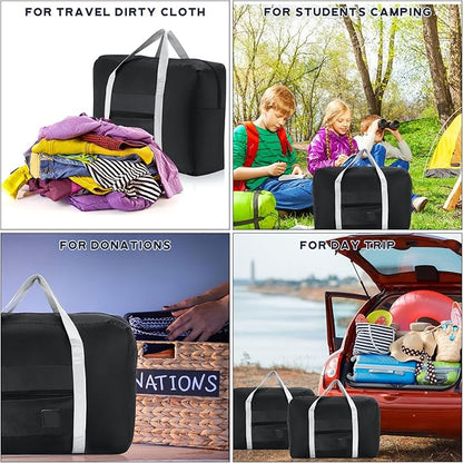 Sweetude 24 Pcs Travel Duffel Bags Bulk Foldable Luggage Bag Women Men Waterproof Carry Tote with Trolley Sleeve for Gym, Overnight, Airlines(Black)