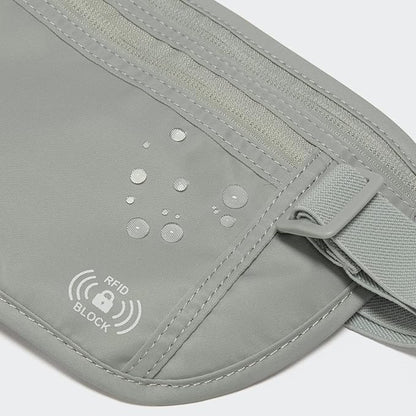 Pander RFID Blocking Travel Money Belt – Hidden Waist Pouch for Passport, Cash, Cards, Slim Belt Bag for Men and Women, Light Grey