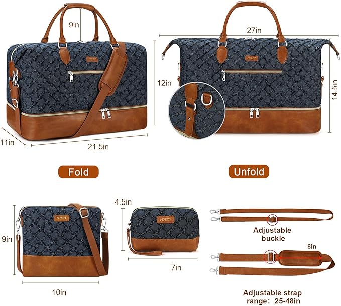 Weekender Bag for Women, Travel Duffel Bag Carry On Overnight Bag with Shoe Compartment Large Nylon Travel Weekend Tote Bag