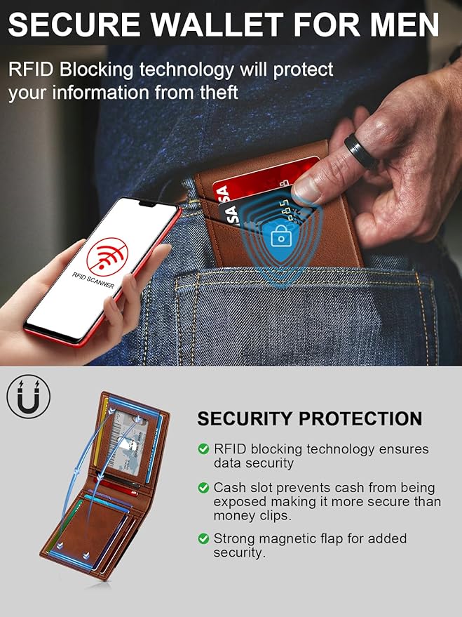 Wallet for Men Slim Leather Wallets for 13-17 Cards, RFID Blocking Thin Card Holder Wallet with ID Window & Large Capacity Cash Slot, Minimalist Bifold Small Wallet for Front Pocket, Gift for Men