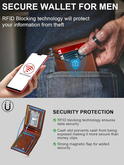 Wallet for Men Slim Leather Wallets for 13-17 Cards, RFID Blocking Thin Card Holder Wallet with ID Window & Large Capacity Cash Slot, Minimalist Bifold Small Wallet for Front Pocket, Gift for Men