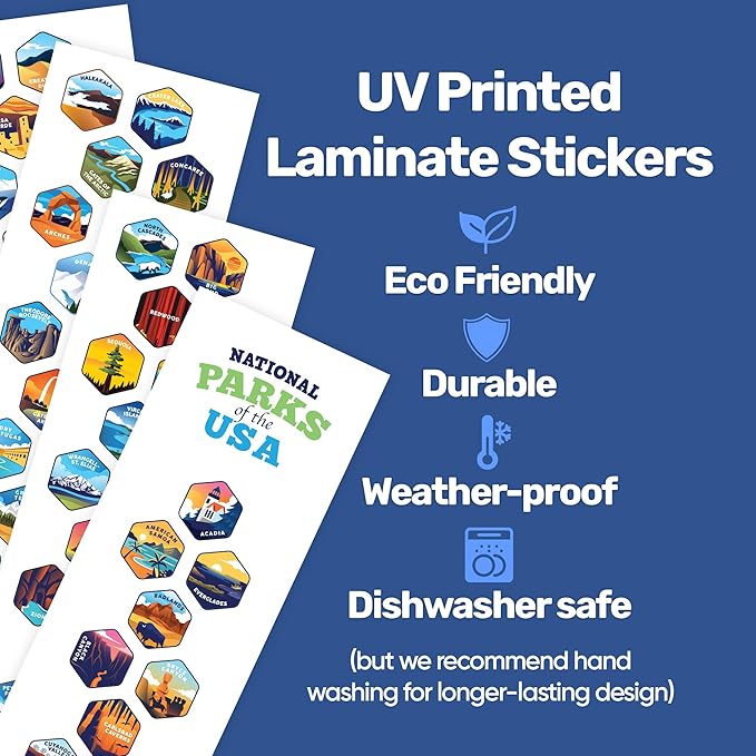 LET'S WANDER Original National Parks Water Bottle with 63 Waterproof Stickers - 32oz Leakproof Insulated Stainless Steel with Straw - USA Hiker Gift Bottle (White)