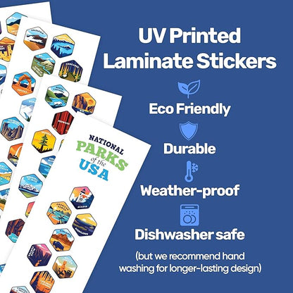 LET'S WANDER Original National Parks Water Bottle with 63 Waterproof Stickers - 32oz Leakproof Insulated Stainless Steel with Straw - USA Hiker Gift Bottle (White)