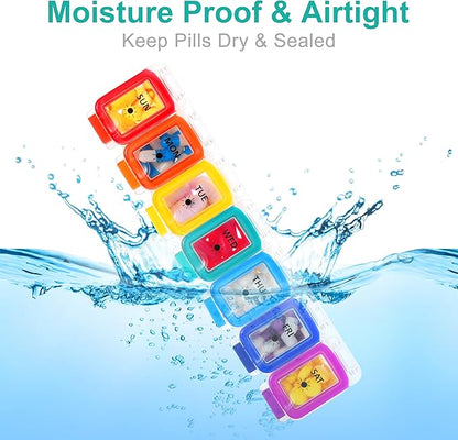 Fullicon Moisture Proof Pill Organizer 2 Times a Day, Large Pill Box 7 Day, Spill Proof Pill Case, Travel Pill Container, Medicine Pill Organizer with Secure Lids, Daily Pill Organizer (Rainbow Clear)