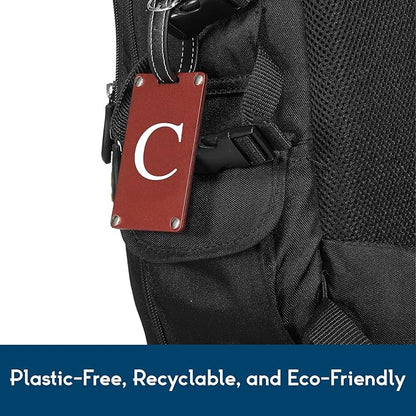 Premium 3-Layer Aluminum Luggage Tags by Fortuna - Easy to Claim, Laser-Engraved, Plastic-Free, and Eco-Friendly Luggage Tag Holders, 2-Pack, Red (C)