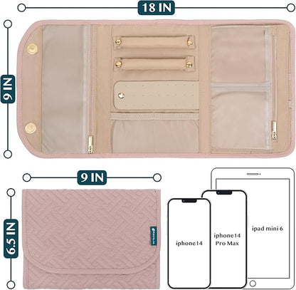 Pavilia Foldable Jewelry Organizer - Travel Roll Bag with Compartments for Earrings, Rings, Necklaces, Bracelets - Packing Accessory