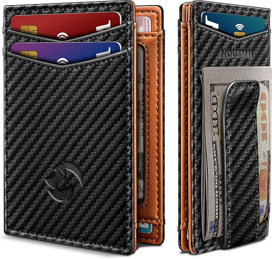 Magnetic Closure Slim Wallet with Money Clip Gift Boxed,Genuine Leather Front Pocket Wallet for Men, 3.9"x 2.9", RFID Blocking