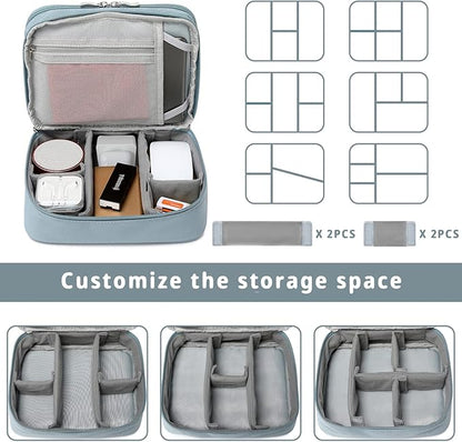 mygreen Electronics Travel Organizer, Watreproof Electronic Accessories Case Portable Double Layer Cable Storage Bag for Cord, Charger, Flash Drive, Phone, Ipad Mini, SD Card, Gifts for Him Grey Blue