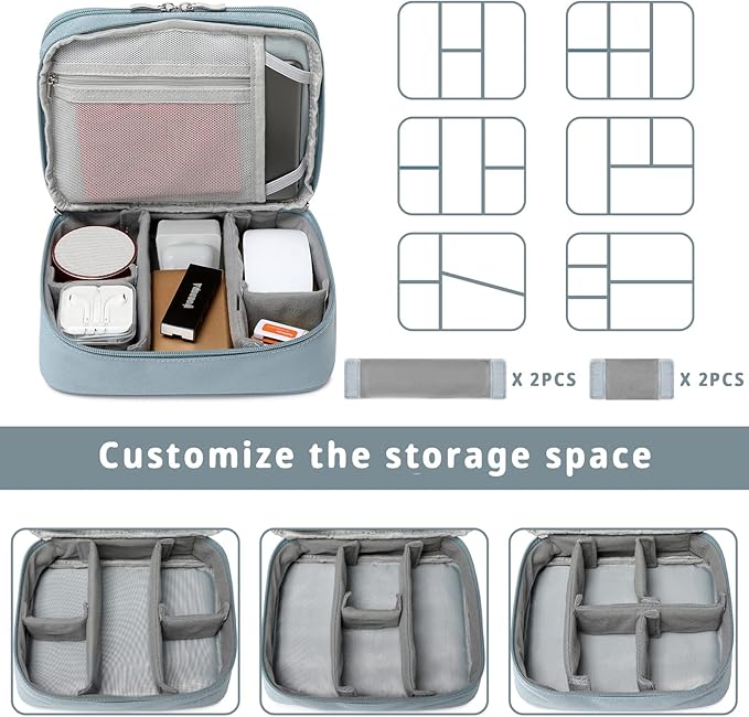 mygreen Electronics Travel Organizer, Watreproof Electronic Accessories Case Portable Double Layer Cable Storage Bag for Cord, Charger, Flash Drive, Phone, Ipad Mini, SD Card, Gifts for Him Grey