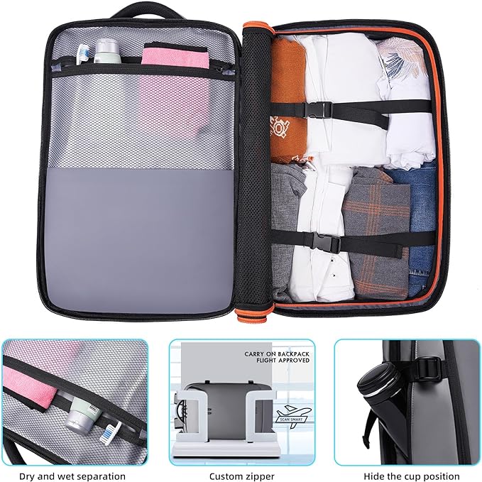 Laptop Backpack for Women, 50L Carry On Backpack Men, Expandable Flight Approved Water Resistant Luggage with 3 Packing Cubes & USB Port, Travel Backpack Fits 17.3 Inch Notebook