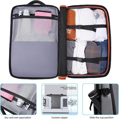 Carry on Backpack Airline Approved for Men, Travel 50L Expandable backpack Luggage Fits 17.3 Inch Laptop with USB Charging Port(grey)