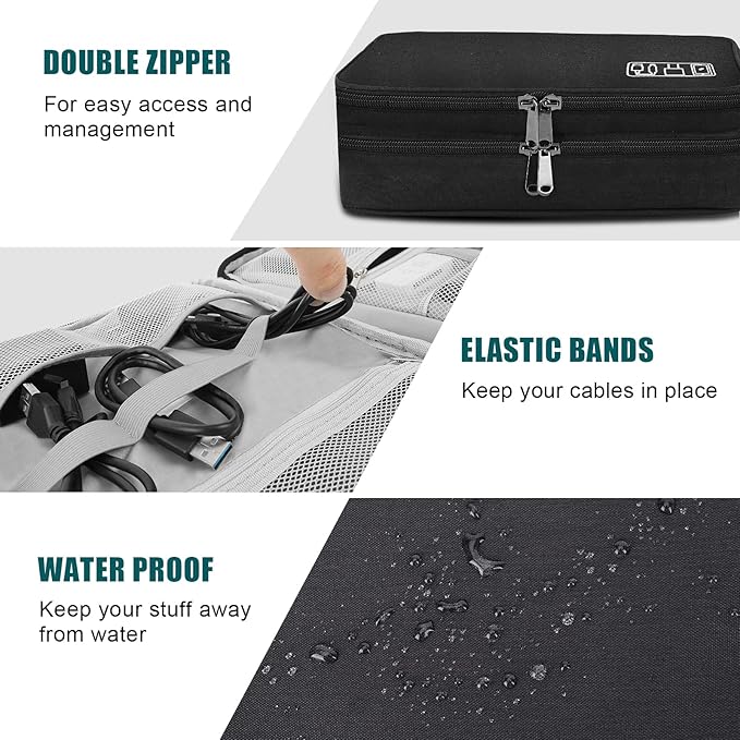 Electronic Organizer Travel Universal Cable Organizer Electronics Accessories Bag for Cable, Charger, Phone, USB, SD Card,1Pack