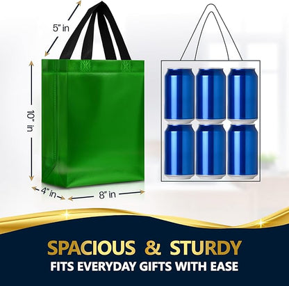 Nush Nush Set of 30 Shiny Green Gift Bags Bulk - Medium Size Reusable Gift Bags with Handles - Ideal for Adults and Kids Birthday Party Favors, Christmas, Weddings, Baby Shower Goodies - 8Wx4Dx10H