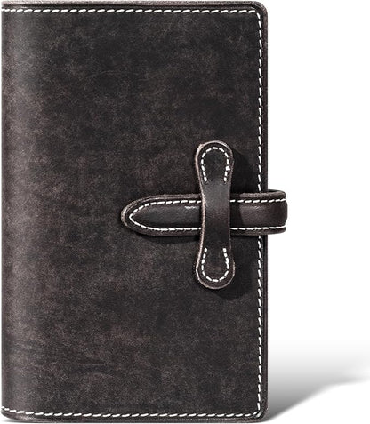 Leather Passport Holder for Travel Women Men, RFID Blocking Card Slot, Top-Grain leather with Magic Buckle, Boarding Pass Pocket,Retro Passport Wallet,Dark Gray