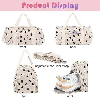 Duffle Bag for Woman Corduroy Gymnastics Sports Bag for Kids Dance Girls with Shoe Compartments