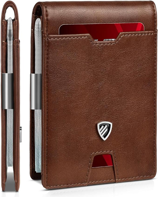 RUNBOX Mens Slim Wallet with Money Clip RFID Blocking Bifold Credit Card Holder for Men with Gift Box