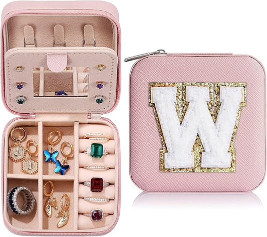 Parima X Initial Jewelry Case | Small Pink Travel Jewelry Box