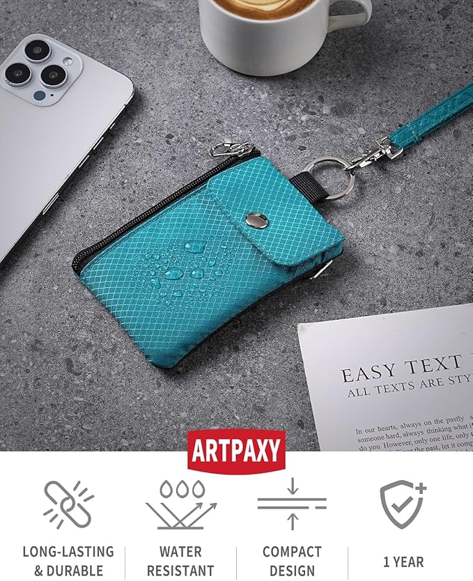 Minimalist Wallet For Mens Womens, Keychain RFID Blocking Zipper Small Wallet with ID Window 2 Lanyards,Water Resistant Travel Cash Card Coin Case Boys Girls
