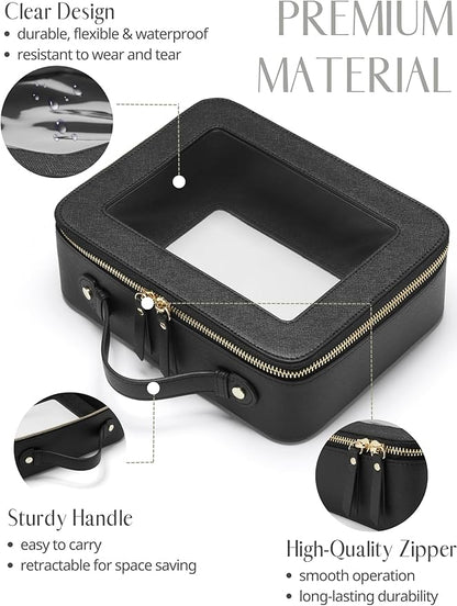 Popvibe Clear Makeup Bag Travel Cosmetic Case Transparent Toiletry Bag with Zipper, Portable Make Up Organizer Traveling Compact Car Bag for Essentials