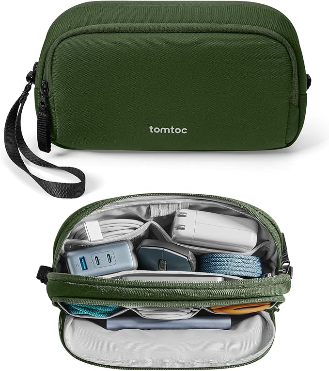 tomtoc Electronic Organizer Travel Case, Water Resistant Dual Compartment Tech Pouch Cable Organization Storage Bag for Charger, Cord, Phone, Hard Drive, Power Bank, Accessories Travel Essentials