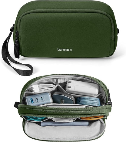 tomtoc Electronic Organizer Travel Case, Water Resistant Dual Compartment Tech Pouch Cable Organization Storage Bag for Charger, Cord, Phone, Hard Drive, Power Bank, Accessories Travel Essentials