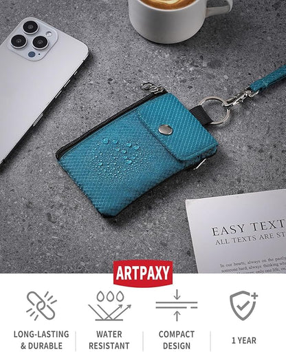 Minimalist Wallet For Mens Womens, Keychain RFID Blocking Zipper Small Wallet with ID Window 2 Lanyards,Water Resistant Travel Cash Card Coin Case Boys Girls
