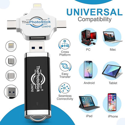 ThePhotoStick® Omni 128GB (2 Pack) - Photo & Video Backup and Transfer | Digital File Organizer | USB & Multiport Connection for Phones, Tablets and Computers | Portable Memory | External Storage