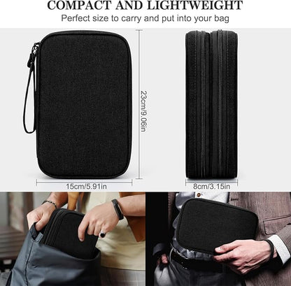 FYY Electronic Organizer, Large Travel Cable Organizer Bag Pouch Electronic Accessories Carry Case Portable Waterproof Double Layers All-in-One Storage Bag for Cable, Cord, Charger, Phone, Black
