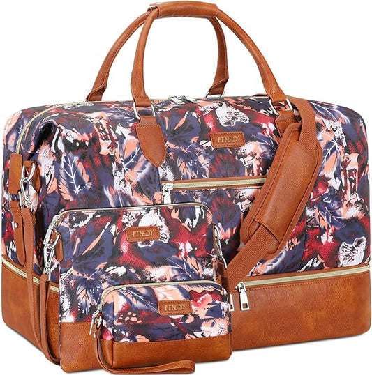 Weekender Bag for Women, Travel Duffel Bag Carry On Overnight Bag with Shoe Compartment Large Nylon Travel Weekend Tote Bag