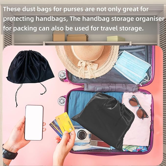 12 Pack Dust Bags For Handbags Travel Storage Pouch, Purse Dust Bags For Storage, Silk Dust Covers With Drawstring For Purse Shoes Boots