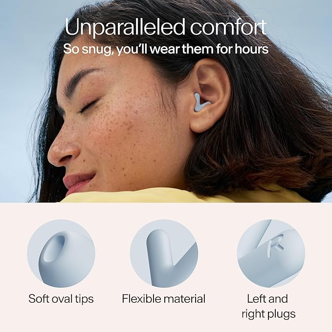 Alpine Silence Earplugs for Sleep, Focus & Travel - V-Shape Snug Fit & Soft Oval Tips – 4 Sizes XS/S/M/L - Comfortable, Reusable Hearing Protection - up to 25dB – Blue