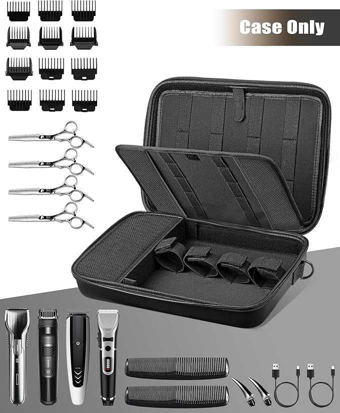 Barber Bags for Hair Clippers and Supplies, Hair Cutting Barber Case Supplies Organizer, Hair Trimmer Organizer for Men Razor Guard Grooming Kits (Case Only)