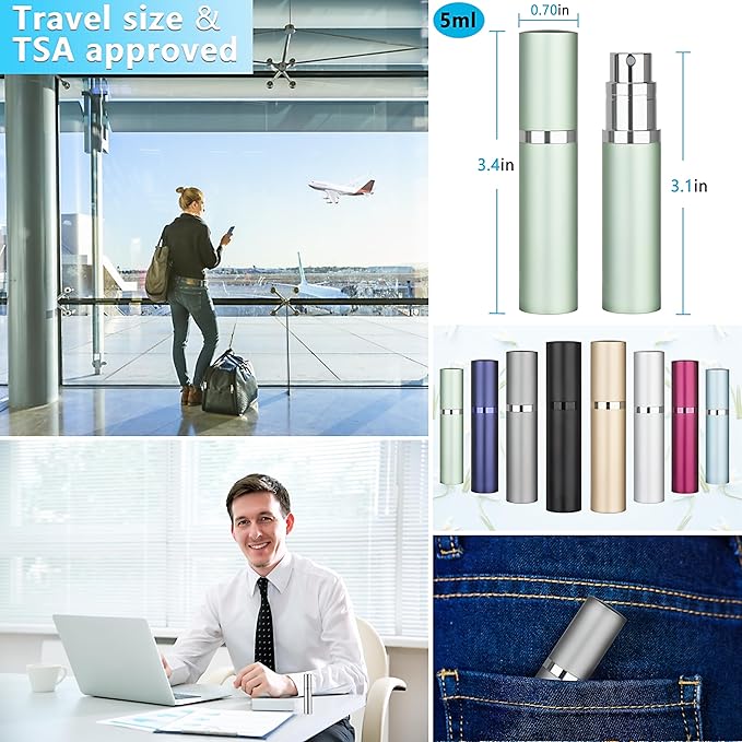 Refillable Perfume Atomizer Travel Bottle 2-Pack 5ml Leakproof Luxury Travel Perfume Refillable Bottle, Portable Fragrance Atomiser (Light Blue & Light Green)