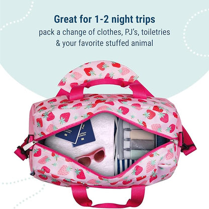 Wildkin Kids Overnighter Duffel Bag – Carry-On Size, Ideal for School & Sleepovers – Strawberry Patch