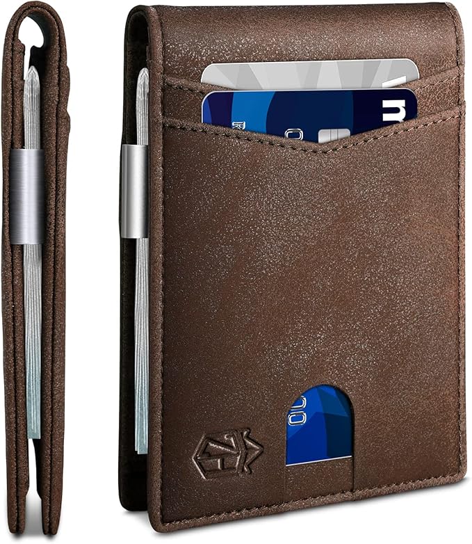Zitahli Money Clip Wallets for Men,Slim Bifold Wallet 10-12 Cards, Mens Leather Wallet with ID Window,RFID Blocking Thin Minimalist Credit Card Holder,Gifts for Him