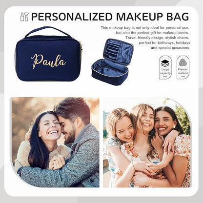 Personalized Name Makeup Bags - Monogrammed Gift for Women Girls Cosmetic Bag with Zipper Gift Ideal for Teen Girls Women Birthday Friend Mom (Treasure Blue)