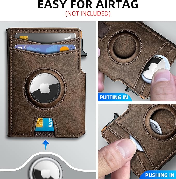 Airtag Wallet for Men,with Money Clip 10 Cards Metal Case Smart Slim Pop Up Credit Card Holder Flip with Magnetic Closure RFID Blocking wallet with Gift Box
