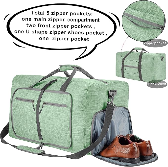 Vomgomfom 65L/85L/115L Foldable Travel Duffle Bag, Lightweight Checked Luggage with Shoe Compartment, Water-Resistant Weekender Overnight Bag for Men & Women