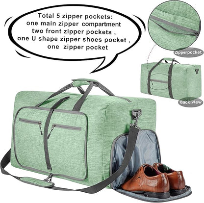 Vomgomfom 65L/85L/115L Foldable Travel Duffle Bag, Lightweight Checked Luggage with Shoe Compartment, Water-Resistant Weekender Overnight Bag for Men & Women