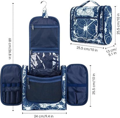 Narwey Hanging Toiletry Bag for Women Travel Makeup Bag Organizer Toiletries Bag for Cosmetics Essentials Accessories (Large, Blue Lotus)