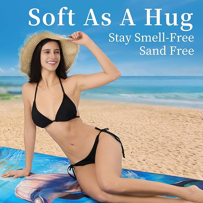 Microfiber Beach Towels 70''x35'' Extra Large Oversized 2 Pack Quick Dry Sand Free Blue White Striped Towel Cute Dolphin for Adults Women,For Pool Spa Swim Travel Yoga - Portable&Lightweight