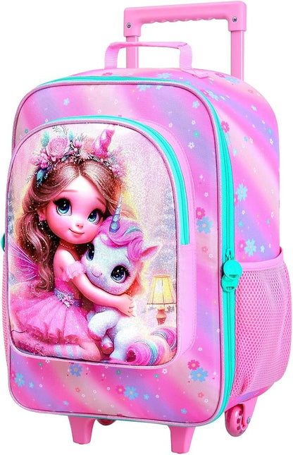 Kids Luggage for Girls, Cute Princess and Unicorn Rolling Suitcase Wheels for Children Toddler