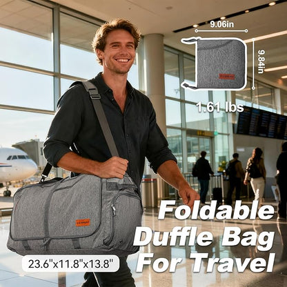 Canway 65L Foldable Duffle Bag with Shoes Compartment, Water-Resistant Packable Travel Duffel for Gym, Weekend Trips, Lightweight Carry on Luggage for Men & Women