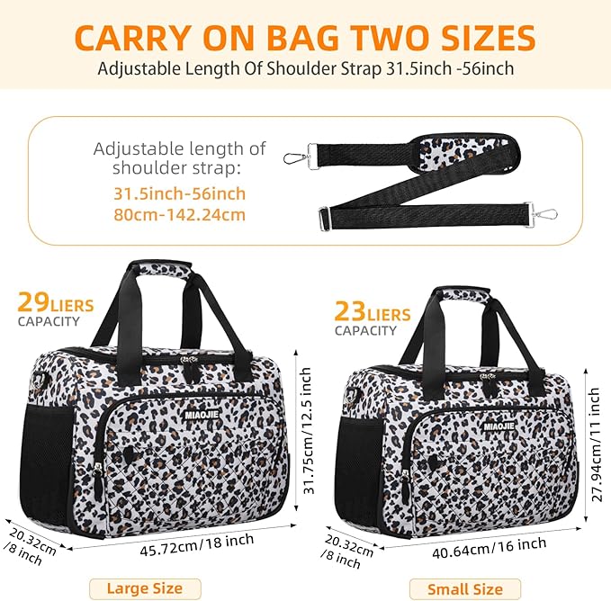 Travel Duffle Bag for Women, Underseat Carry On luggage Bag Foldable Overnight Weekender Hospital Bag Lightweight Airplanes Personal Item Travel Tote Bag for Women Birthday Gifts, 16IN Leopard Print
